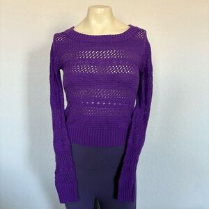 Y2K dELiA*s Womens Crochet Crop Sweater Size Small Open Knit Granny Vintage